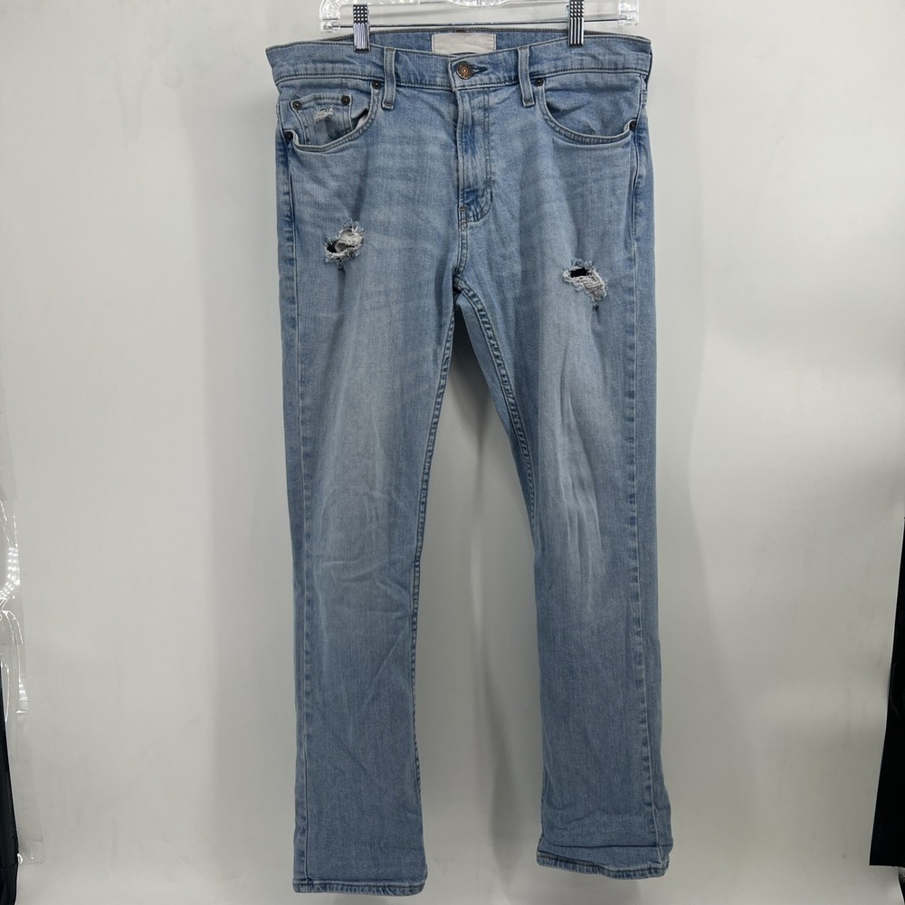 Hollister Epic Flex Slim Straight Jeans Mens 32x32 Light Wash Blue Denim Pants